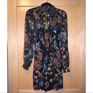 Black Floral Print Long Sleeve Dress